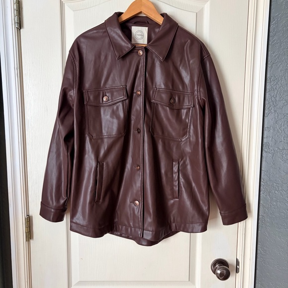 Stoosh Brown Leather Jacket, Zumiez, Buckle, Front pockets, button down, M - Picture 2 of 9
